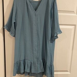 Women's Light Blue Ruffle Hem Swim Coverup